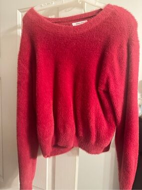Double Zero Large Red Fuzzy Crewneck Sweater